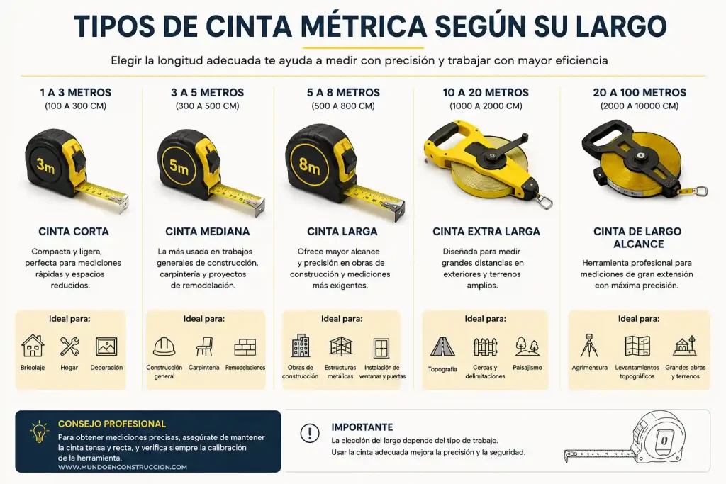 Tipos de cinta métrica según largo