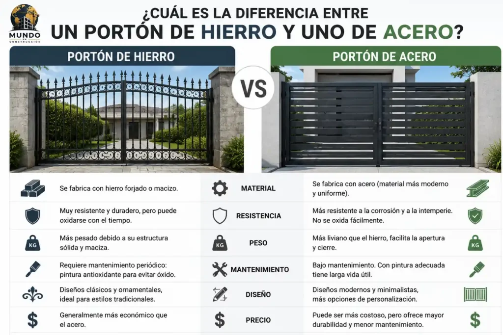 Diferencias entre portón de herrería y portón de acero