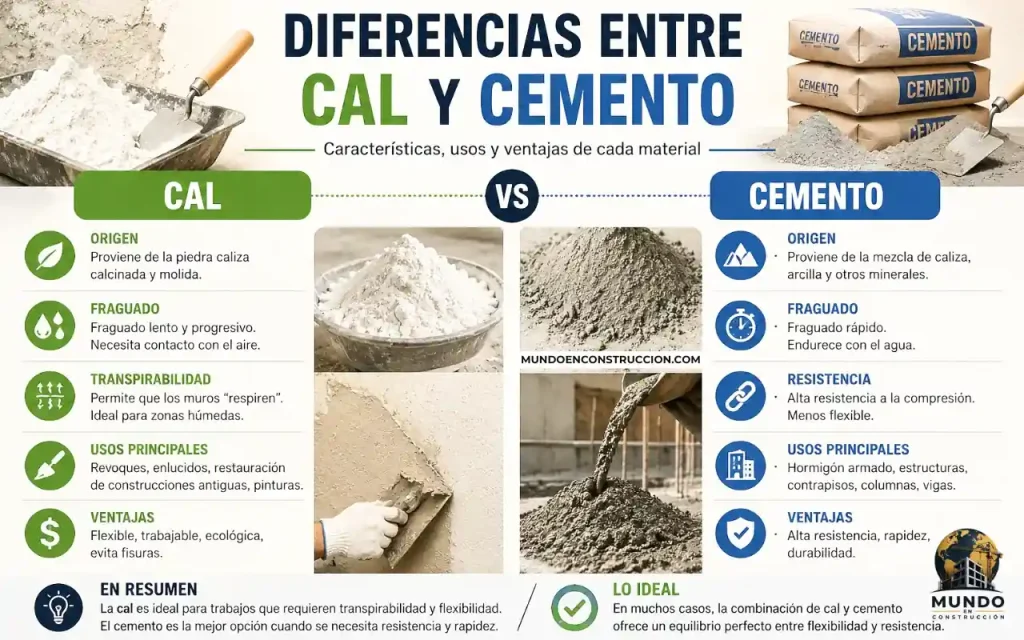 Diferencias entre cal y cemento