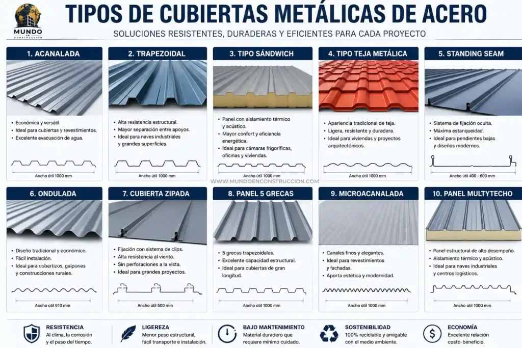 cubiertas metálicas para usar en proyectos de construcción
